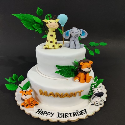 Boy with Cake and Zoo Animals Toppers | Delcie's Desserts and Cakes
